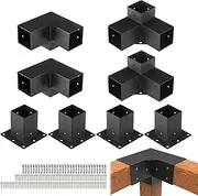 VEVOR Pergola Bracket Kit 4''x4''(Inner 3.6x3.6), 8pcs (4pcs 3-Way,4pcs Base) Corner Bracket Woodworks DIY Post Base Kit, Easy Installation Wooden Beams for Gazebos, Patio Pergolas, Log Cabin Outdoor