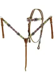 Showman Beaded Browband Leather Headstall & Breast Collar Set