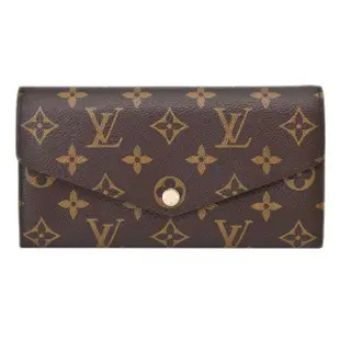 【Louis Vuitton 路易威登】Sarah系列 Monogram帆布信封暗釦長夾(M60531-咖)