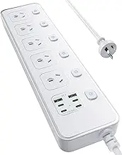 Billord Power Board with Individual Switch - Power Strip USB with 5 AC Outlets, 6 USB C Fast Charging Mountable Powerboard with 1.8M Extension Cord, 3250W/13A, Overload Protection for Home and Office