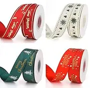Aoyoja 4 Rolls Christmas Ribbon, 40 Yards 6/8" Snowflake Printed Xmas Red Green Grosgrain Ribbon for Gift Wrapping, DIY Crafts, Christmas Holiday Decorations, Wreath (4 Color)