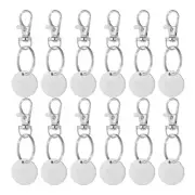 12Pcs Shopping Trolley Token Key Ring, Round Label Keychains, Silver Tone
