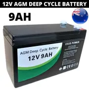 12V 9Ah AGM Deep Cycle Battery SLA Alarm Camping Marine Same Size as 7Ah 7.2Ah