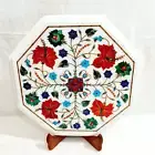 12'' antique white Marble side Center Table Top multi Stone Inlay malachite w3