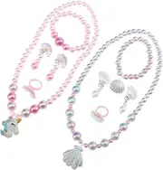 [FOMIYES] 2Sets Beaded Jewelry Set Unicorn Shell Necklace Bracelet Ring Earrings for Comfortable Durable Holiday present for Little