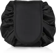 Lazy Drawstring Flat-Lay Cosmetic Makeup Bag for Women's Travel and Storage(Black)