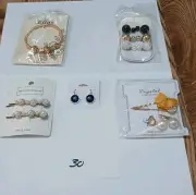 Lot New 5 Pc Hair Barrett Clips & Jewelry Gift Bag White Elephant Grab Bag #30