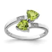 Sterling Silver Rhodium Peridot u0026 Diamond Heart Ring