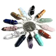 Natural Gemstone Hexagonal Point Reiki Chakra Pendant Necklaces Beads Wire Wrap