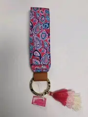 Simply Southern Key Fob PAISLEY w/frindges, pink Key Chain, Key Ring BNWT