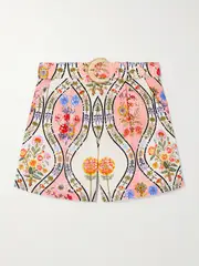 [Borgo de Nor] Borgo de Nor - Gwen Belted Printed Broderie Anglaise Cotton Shorts - Pink - UK 16 UK 16 Pink