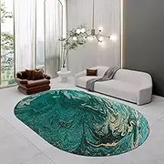 Oval Carpet Living Room，Modern Design Washable Bedroom Balcony Coffee Table Playroom Oval Area Rugs，Easy to Clean Non-Slip Green Gold 80x120cm(2.3ft×4.6ft/70×140cm)