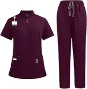 [ａ aternee] Nursing Scrub Set Soft Short Sleeves Top and Joggers Pant for Beauty Center