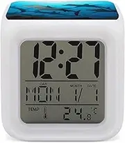 NHYDSPQ Alarm Clock,Hammerhead Sharks Print Digital Alarm Clock,Travel Alarm Clocks,Small Alarm Clock for Bedside,Alarm Clock Battery Powered