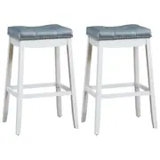 Giantex 2PCS Saddle Bar Stools Nailhead Pub Counter Stool Rubber Wood Legs 74CM Living Room White