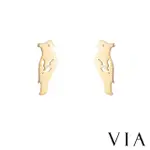 【VIA】白鋼耳釘 鸚鵡耳釘/動物系列 可愛小鸚鵡造型白鋼耳釘(金色)