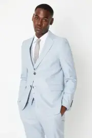 Burton Mens Suit Jacket Light Blue Tailored Fit Party Cocktail Spring Summer