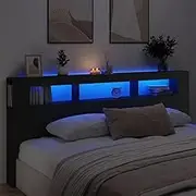 Black Headboard with LED, Tall Wall Mounted Headboard for Bed Frame, Head Boards for Full Adjustable Cama - 220 cm Engineered Wood