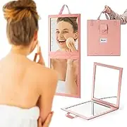 Bruun Hangable Mirror with Dimmable LED Lights for Luminous View – A Pink Foldable Backstage Mirror for Dancers, Artists and Aestheticians at Home, Spa or Events with Touch Sensitive Power Button
