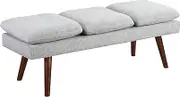 OSP Home Furnishings Amanda 54" Mid-Century Bench with Cushions and Solid Wood Tapered Legs, Grey Fabric