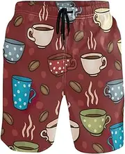 [GuoChe] Mens Funny Swim Trunks Bright Burgundy Coffee Mugs Quick Dry Bathing Suits Sports Running Swim Board Shorts Casual