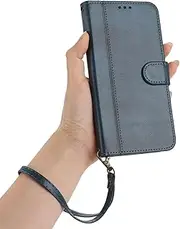 [PONRFEKT] for Oppo A96 4G / K10 4G Case,Premium PU Flip Leather Wallet with Card Slots,Wristlet,Kickstand Shockproof Magnetic Closure Protective Phone Case Cover,Blue