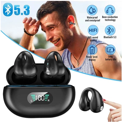 Ear Clip Bone Conduction Headphones Bluetooth 5.3 Wireless Sport Headset Earbuds