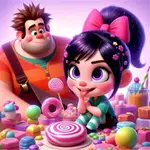 WRECK-IT RALPH 和 VANELLOPE 5D DIY 鑽石繪畫套件,圓形鑽石刺繡馬賽克藝術,動漫主題帆布工