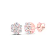 10K Rose Gold Round Diamond Flower Cluster Earrings 1/4 Cttw Unisex