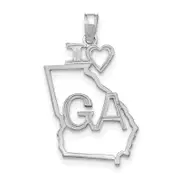 14K White Gold Solid Georgia State Pendant