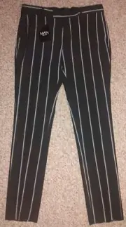 Boohoo MAN Dress Pant Slim Fit Trouser Striped Black 32S NWT