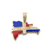 14K Yellow Gold CZ Dominican Republic Flag Map Pendant