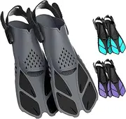 Snorkel Fins Adjustable Buckles Open Heel Swim Flippers Travel Size Short Swim Fins for Snorkeling Diving Swimming Adult Men Womens(Dark Blue)