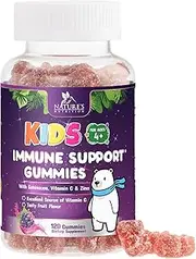 Kids Immune Support Gummies with Vitamin C, Echinacea and Zinc - Children's Support & Vitamin C Gummy, Tasty Natural Fruit Flavor, Vegan by Nature's Nutrition - 120 Gummy Bears