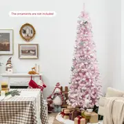 Costway 2.1M Pre-lit Christmas Tree Artificial PVC Hinged Snow Flocked Xmas Tree w/8 Modes Lights & 800 Branch Tips