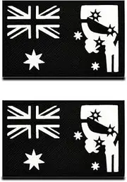 [Zcketo] 2 Pcs Australia Flag & Skull Reflective Patch Infrared IR Australian National Morale Badge Tactical Military Army Uniform Fastener Emblem for Team Backpack Hat Jacket Vest Biker Travel (Black)