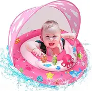 ZIZZ Baby Pool Float with Canopy - 2025 New Inflatable Baby Swim Float with UPF50+Sun Protection, Baby Infant Pool Float with Toy Play Console Adjustable Seat for Toddler Kids Aged 6-36 Months