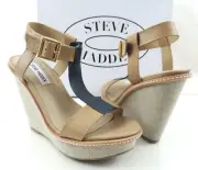 Steve Madden Bonzai T-Strap Platform Wedge Sandals Heels Blue Multi Size 6.5
