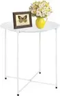 Garden 4 you End Table Metal Side White Round Folding Tray Cyan