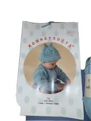 Monkey Suits Baby Blue Cable Sweater And Hat With Wood Buttons Pattern And Rowan