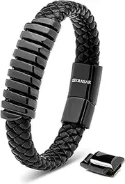 [SERASAR] | Premium Bracelet [Helix] for Men in Genuine Black Leather | Magnetic Stainless Steel Clasp in Black, Silver and Gold | Exclusive Jewellery Box | Great Gift Idea