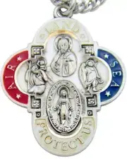 MRT Solid Sterling Silver Cross 1.25" USA Military Scapular Medal w Chain Boxed