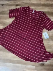 Lularoe Perfect T Maroon Red White Stripe Tunic Shirt ❤️ XL 20/22 24 Top Rayon