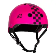 S1 Lifer Certified Gloss Pink Black Checkers Skateboard Helmet