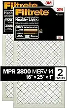 Filtrete 40.6 cm x 63.5 cm x 2.5 cm Air Filter, MPR 2800, MERV 14, Healthy Living Ultrafine Particle Reduction 3-Month Pleated 1-Inch Air Filters, 2 Filters, White