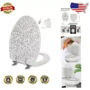 19-Inch Elongated Glitter Silver Toilet Seat with Quick-Release Hinge System