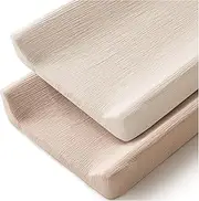MairMore Changing Pad Cover for Neutral Baby Muslin Soft Cotton Diaper Changing Table Pad Cover Changing Pad Sheets for Girls and Boys - 2 Pack(Clay & Ivory)