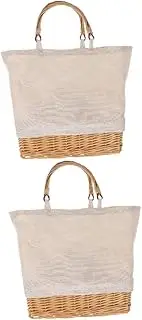 [WOFASHPURET] Pcs Bag Rattan Woven Shoulder Bag Canvas Tote Fashion Handbag for Travel Beach Parties Picnic