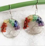 Retro Life Tree Ms. Pendant Earrings Round Natural Crystal Earrings Jewelry