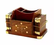 New Wooden Rosewood Desk Organiser, Coasters Set, Pen Stand, Card Holder